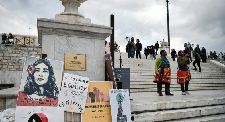 Women's groups demonstrated in Athens at the weekend to push for gender equality and an end to violence against women