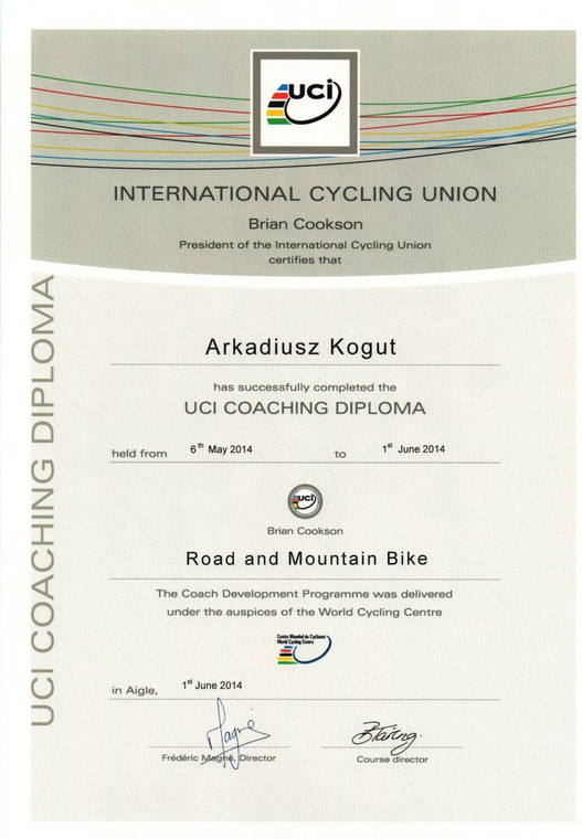 Arkadiusz Kogut - dyplom UCI