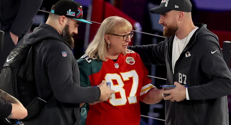 Jason Kelce, Donna Kelce, and Travis Kelce.Christian Petersen/Getty Images