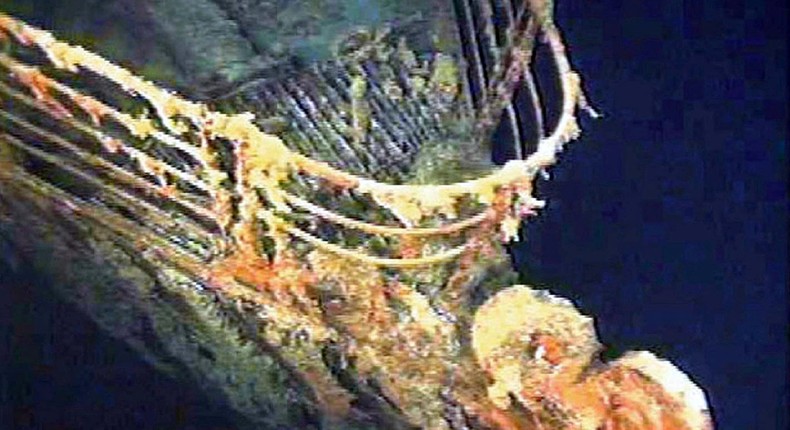 The port bow railing of the Titanic lies under 12,600 feet of water about 400 miles east of Nova Scotia.Reuters/File photo