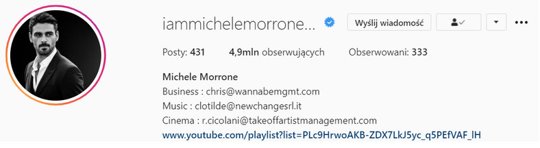 Michele Morrone na Instagramie