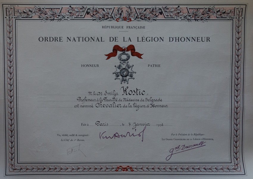 Legija časti dr Smilje Kostić Joksić, 1952.