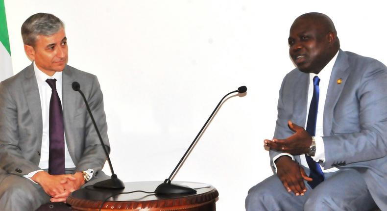 President of Microsoft International, Jean-Claude Courtois with Lagos State Governor, Akinwunmi Ambode