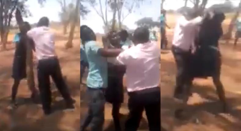 Campus gets frenzy as female student and potbellied teacher exchange blows in public (video)