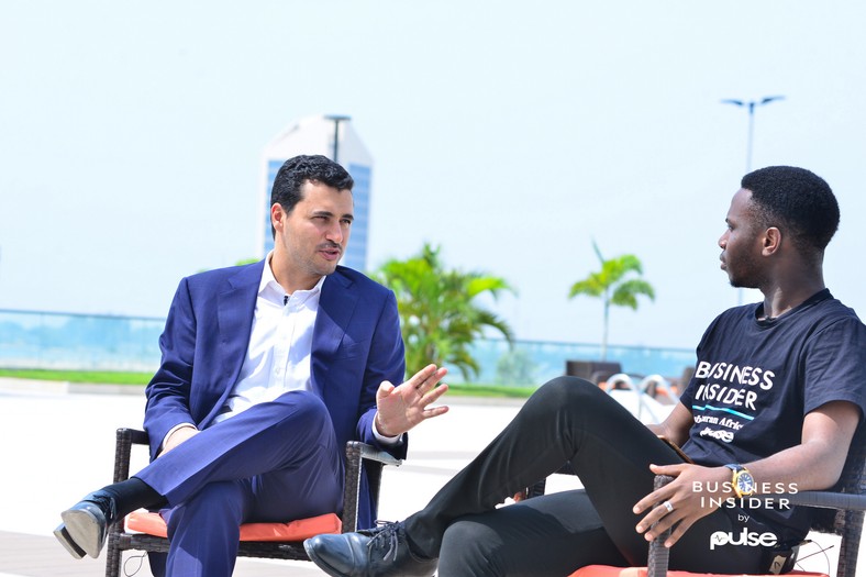 Ronald Chagoury Jr (L) talks to Business Insider by Pulse Editor, David I. Adeleke