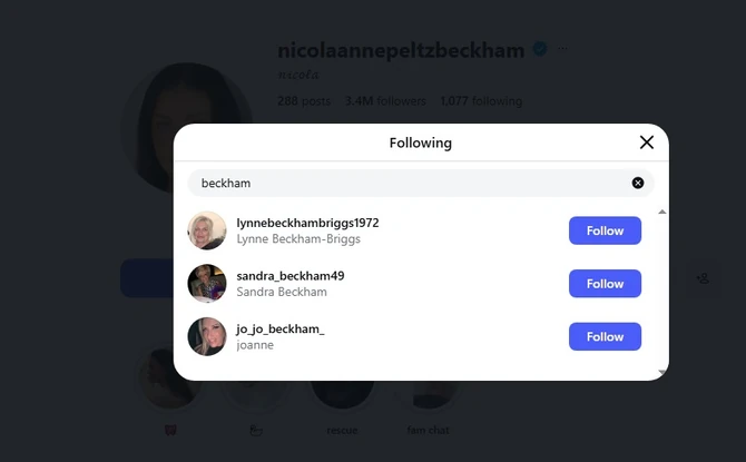 Bekamovi na Instagram profilu Nikole Pelc