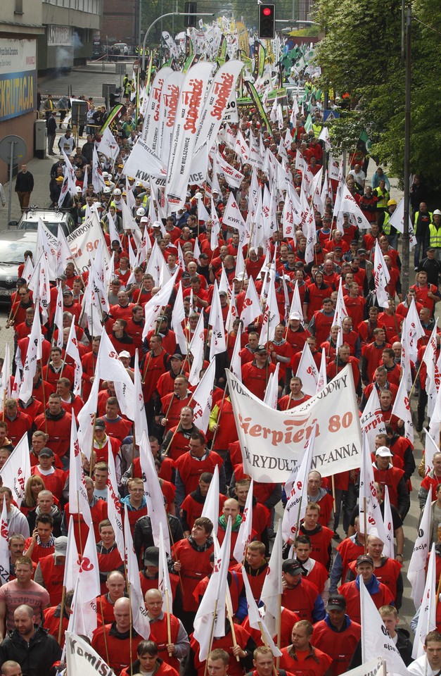 KATOWICE PROTEST GÓRNICZYCH ZWIĄZKÓW ZAWODOWYCH (manifestacja górniczych związkowców)