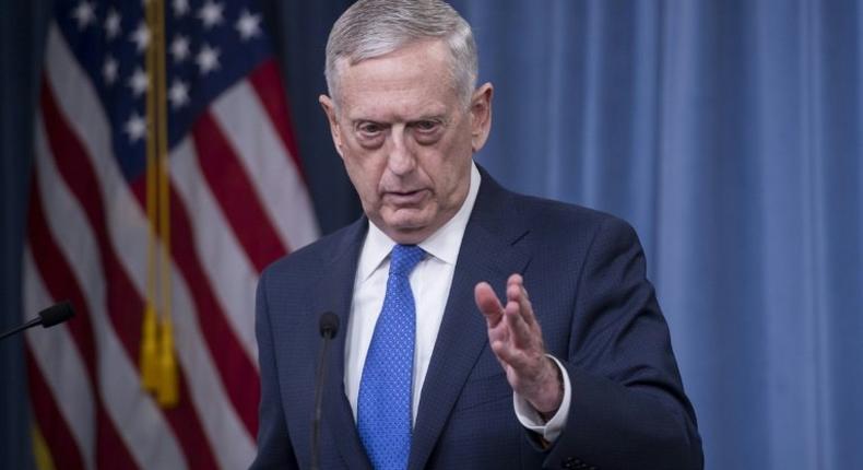 US Secretary of Defense Jim Mattis holds a press briefing at the Pentagon in Washington, DC, May 19, 2017