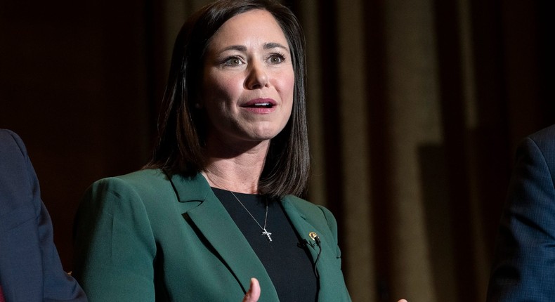 Sen. Katie Britt speaks to the press in May 2023.Jacquelyn Martin/AP