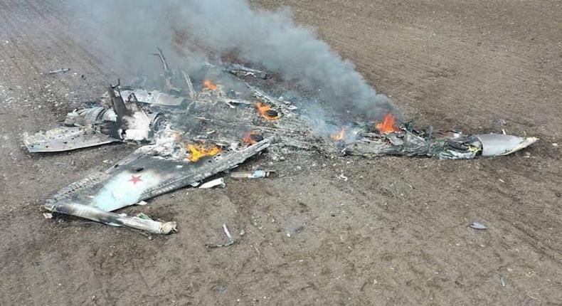 A Russian Su-35 downed by Ukrainian forces in the Kharkiv region in April.Press service of the Ukrainian Armed Forces General Staff/Handout via REUTERS