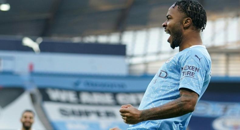 Manchester City's Raheem Sterling celebrates his goal against Fulham