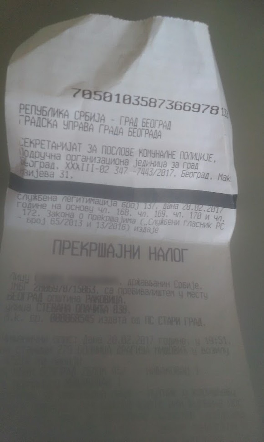 Jasno se vidi da je prekršajni nalog