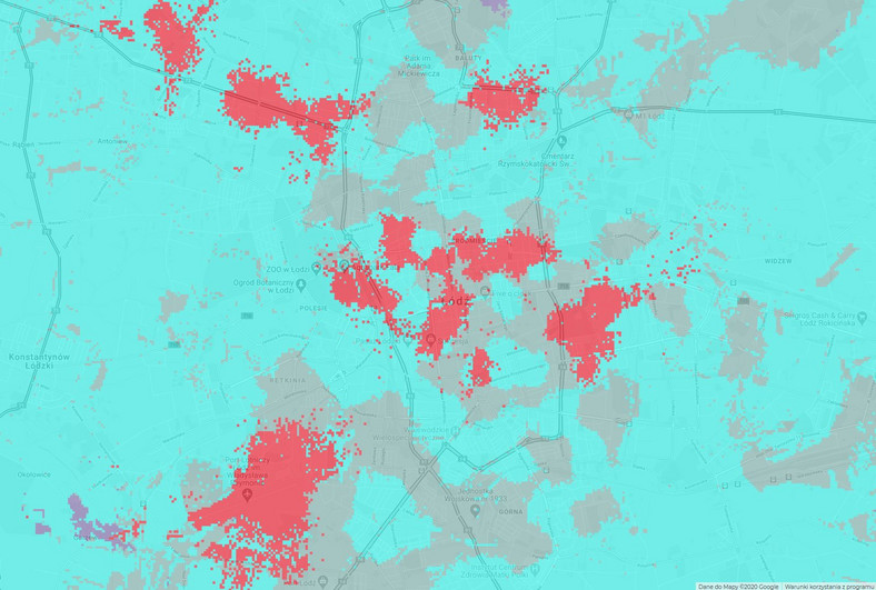 Mapa zasięgu 5G w Plusie - Łódź