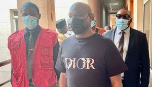 The Dubai-based social media celebrity, Ismaila Mustapha aka Mompha (middle) had been dodging the EFCC for months before he was rearrested [Twitter/@NaijaPR]
