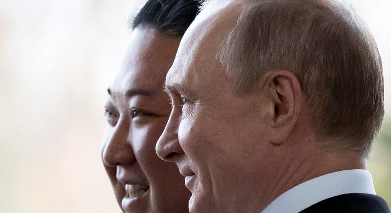 Russian President Vladimir Putin with North Korean leader Kim Jong Un in April 2019.