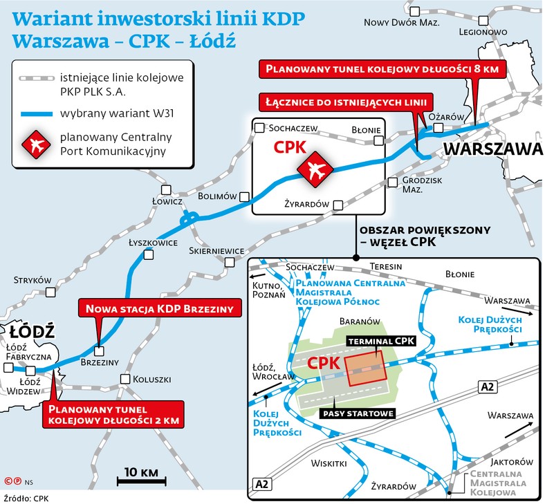 Wariant inwestorski linii KDP Warszawa - CPK - Łódź