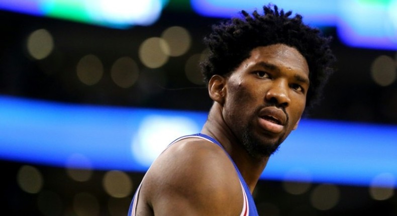 Joel Embiid of the Philadelphia 76ers, pictured on January 6, 2017, scored 22 points with 12 rebounds and five blocked shots in 29 minutes against the Bucks