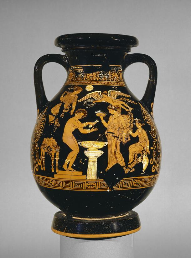 Apulijska waza przedstawiająca pannę młodą podczas toalety, ceramika czerwonofigurowa, IV w. p.n.e.