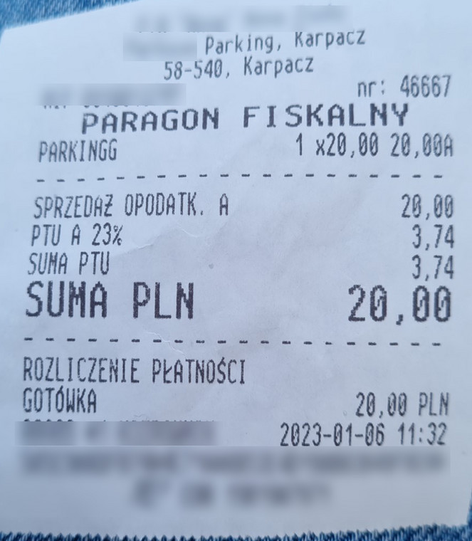 Pokazała paragon za postój na parkingu w Karpaczu. "Jawne oszustwo