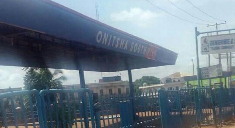 A bus-stop in Onitsha is remarkably free of humans