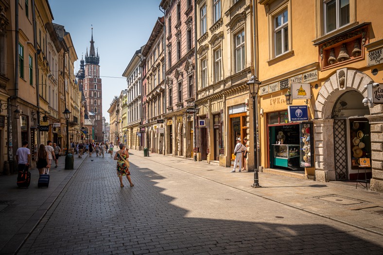 Kraków, ul. Floriańska. Widok w kierunku Rynku Głównego