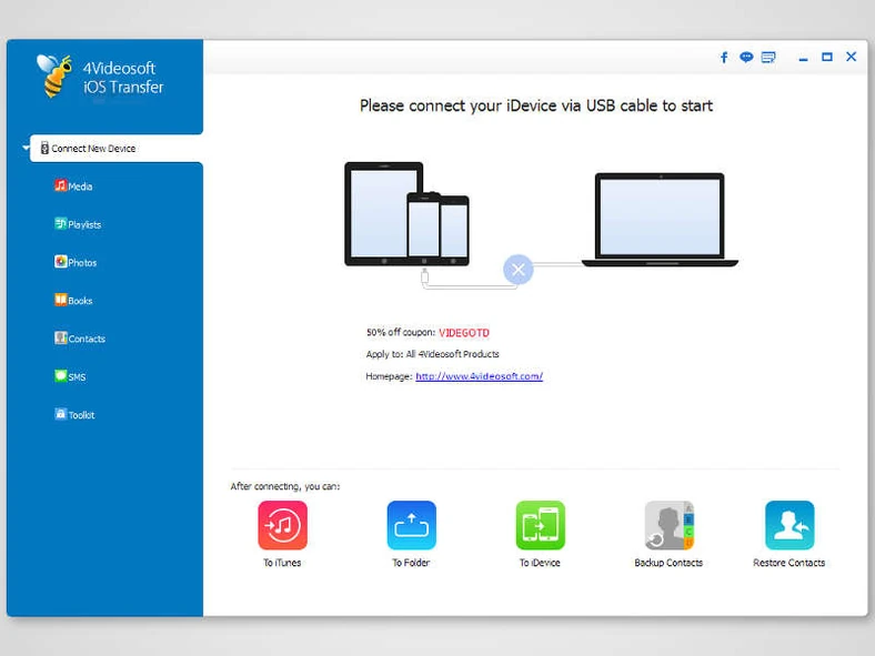 Główne okno programu do transferu danych - 4Videosoft iOS Transfer