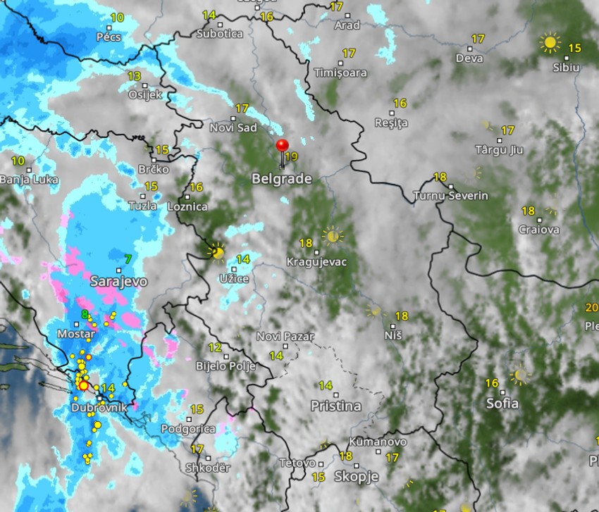 Kretanje padavina danas u 14 časova 