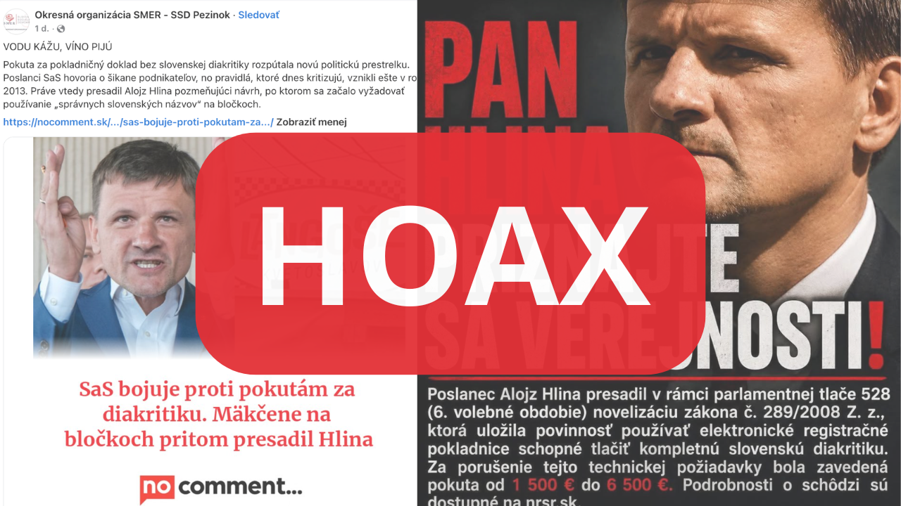 Sociálnymi sieťami sa šíri vizuál, ktorý poslanca SaS Alojza Hlinu priamo spája s pokutou pre predajcu langošov v Kvetoslavove.