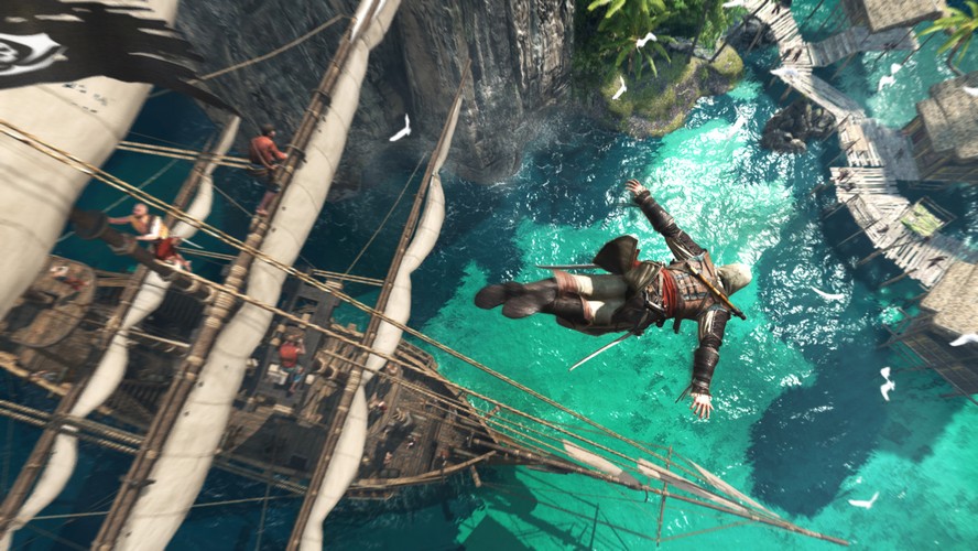 <b>Miejsce 5. Assassin's Creed IV: Black Flag (PC, X360, PS3, XONE, PS4, WiiU)</b>
<br><br>
Trzecia część przygód słynnego asasyna spotkała się z mieszanymi recenzjami. Przy czym przeważały te wieszczące, że formuła AC po prostu się wyczerpała. Na ratunek twórcom serii pośpieszyli więc... piraci. Przeniesienie gry do świata XVIII-wiecznych Karaibów, pirackich zawadiaków i morskich przygód okazało się 
