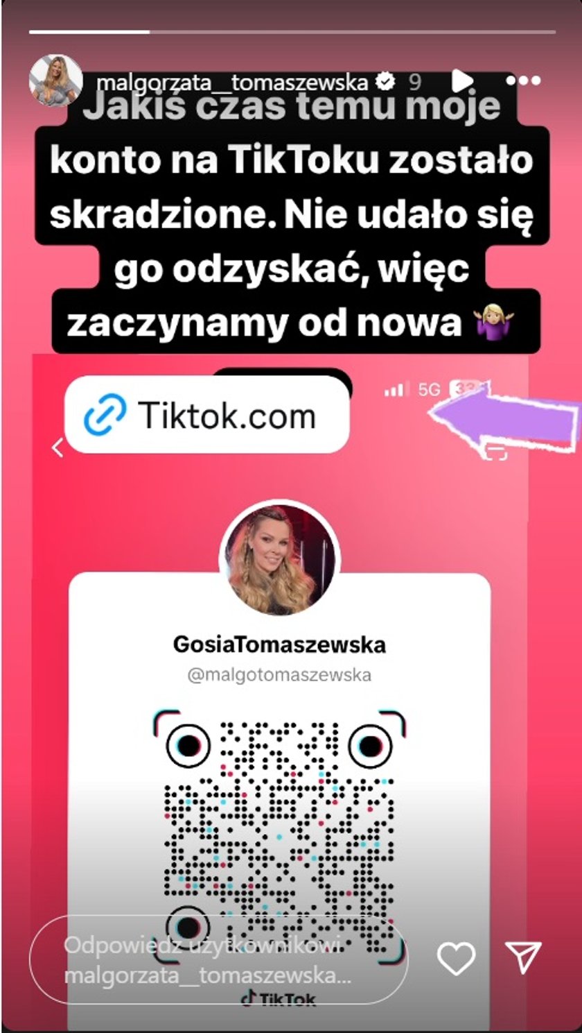 Małgorzata Tomaszewska straciła swoje konto na TikToku.