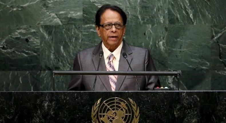 Prime Minister of Mauritius Anerood Jugnauth addresses attendees during the 70th session of the United Nations General Assembly at U.N. Headquarters in New York, October 2, 2015. REUTERS/Mike Segar