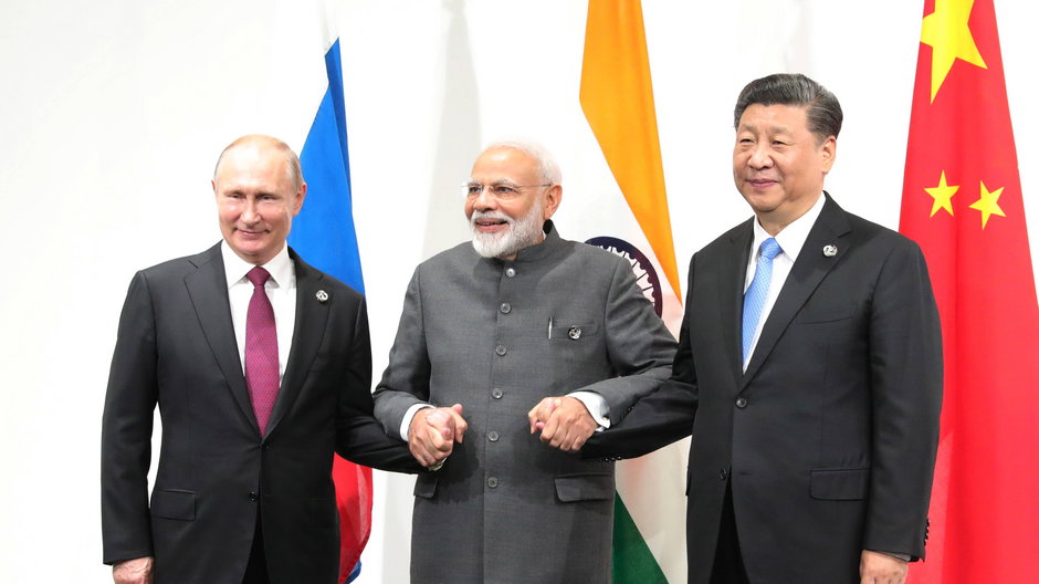 Władimir Putin, Narendra Modi i Xi Jinping podczas szczytu G20 w 2019 r.