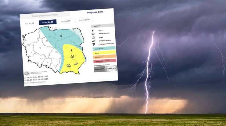 W środę burzowy front przesunie się nad wschodnią Polskę ( mapa: IMGW-PiB)