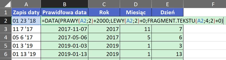 5.8  Wyodrębnienie prawidłowej daty z zapisu daty