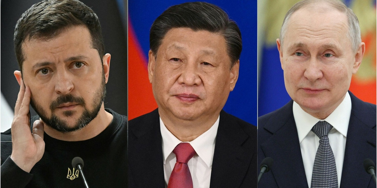 Od lewej: Wołodymyr Zełenski, Xi Jinping, Władimir Putin
