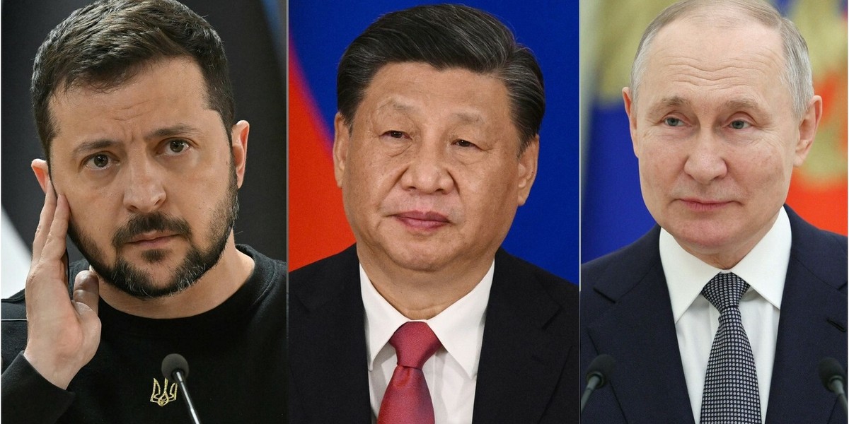 Od lewej: Wołodymyr Zełenski, Xi Jinping, Władimir Putin