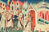 Ms Fr 2810 fol.274, Pilgrims in front of the Church of the Holy Sepulchre of Jerusalem, from 'Livre 