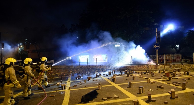 Barricades burned in the main road next to Hong Kong Polytechnic University on Saturday night