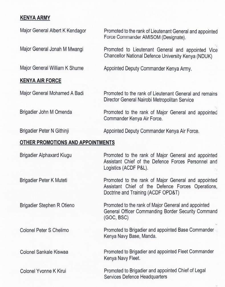 All military changes