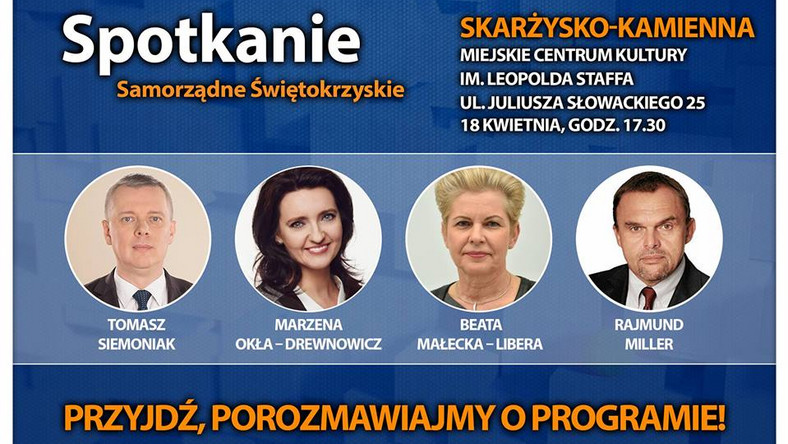 Platforma Obywatelska zaprasza mieszkańców powiatu skarżyskiego na spotkanie do Miejskiego Centrum Kultury w środę 18 kwietnia o 17.30.