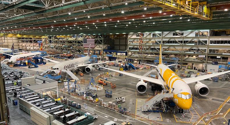 Boeing 787s at Boeing's Washington assembly line in June 2022.Taylor Rains/Insider