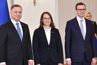 Premier Mateusz Morawiecki, minister finansów Magdalena Rzeczkowska i prezydent Andrzej Duda