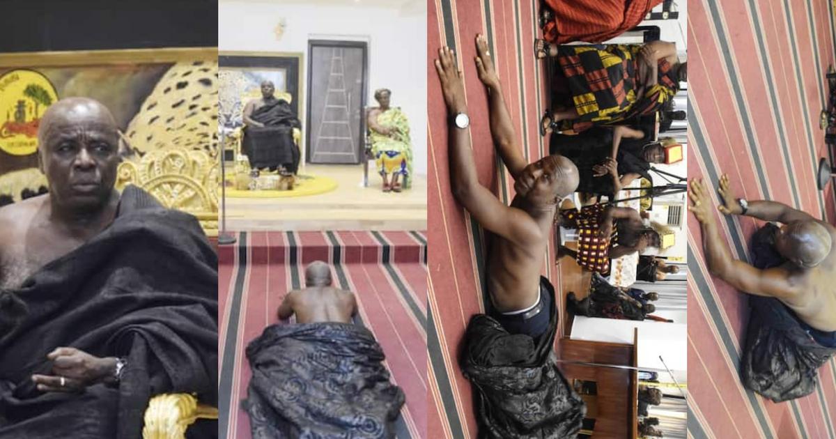 Photos of destooled chief lying prostrate, begging Okyenhene shows ‘man pass man’