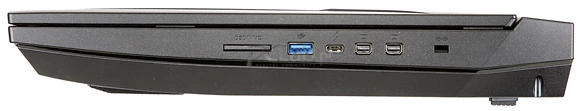 Prawa strona: czytnik kart pamięci, USB 3.0, USB 3.1, 2 × mini-DisplayPort