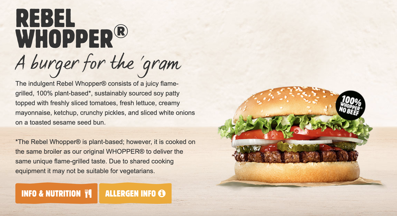 Burger King's Rebel Whopper ad on its website.