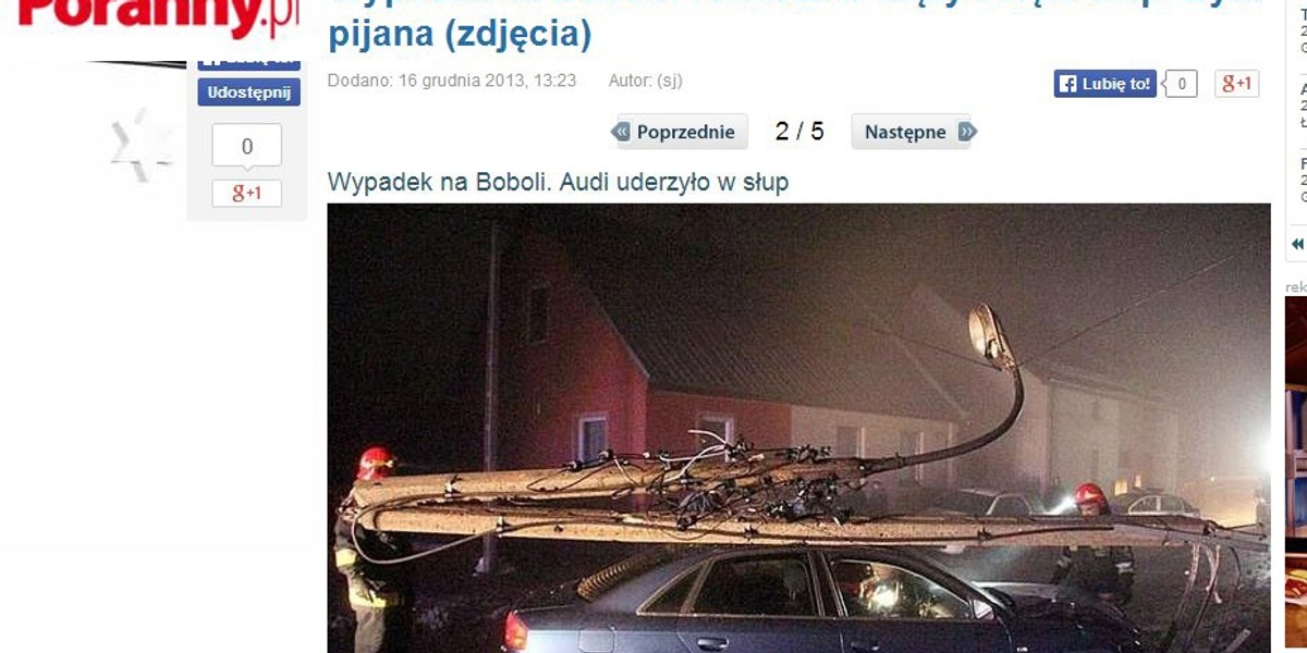 Pijana kobieta w ciąży ścięła słup