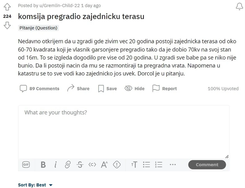 komsija pregradio terasu problem