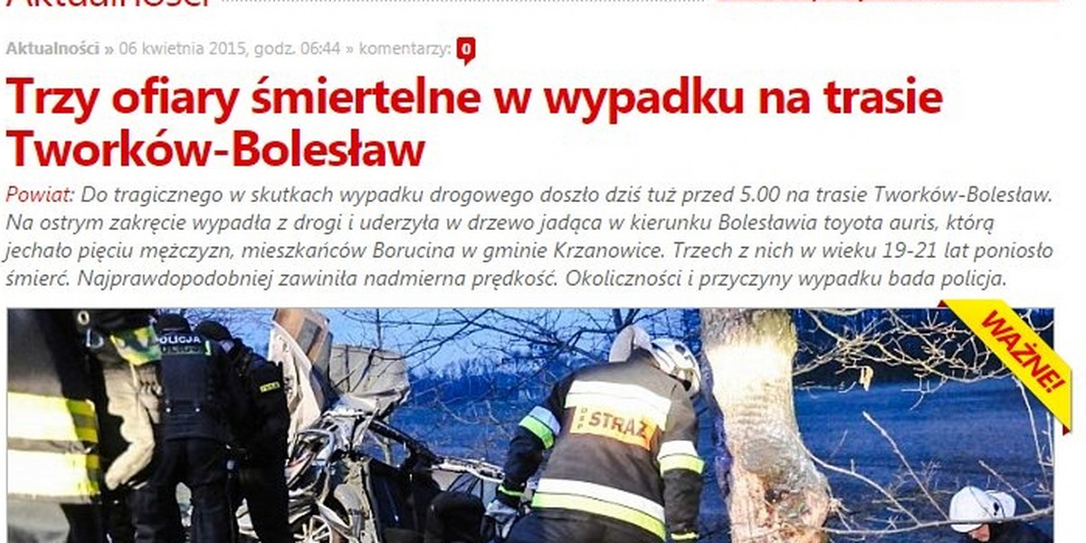 Wypadek w Tworksoie. Zginęły 3 osoby