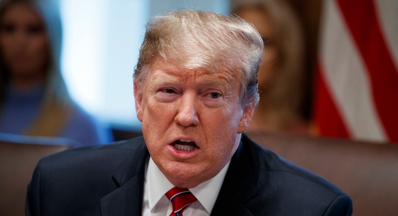 FILE - In this Tuesday, Feb. 12, 2019, file photo, President Donald Trump speaks during a cabinet meeting at the White House in Washington. The Senate resoundingly approved a border security compromise Thursday that ignores most of President Donald Trump's demands for building a wall with Mexico but would prevent a new government shutdown. (AP Photo/Evan Vucci, File)