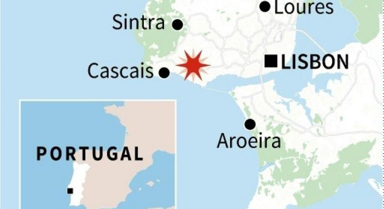Map locating Cascais, near where a light aircraft crashed killing five people
